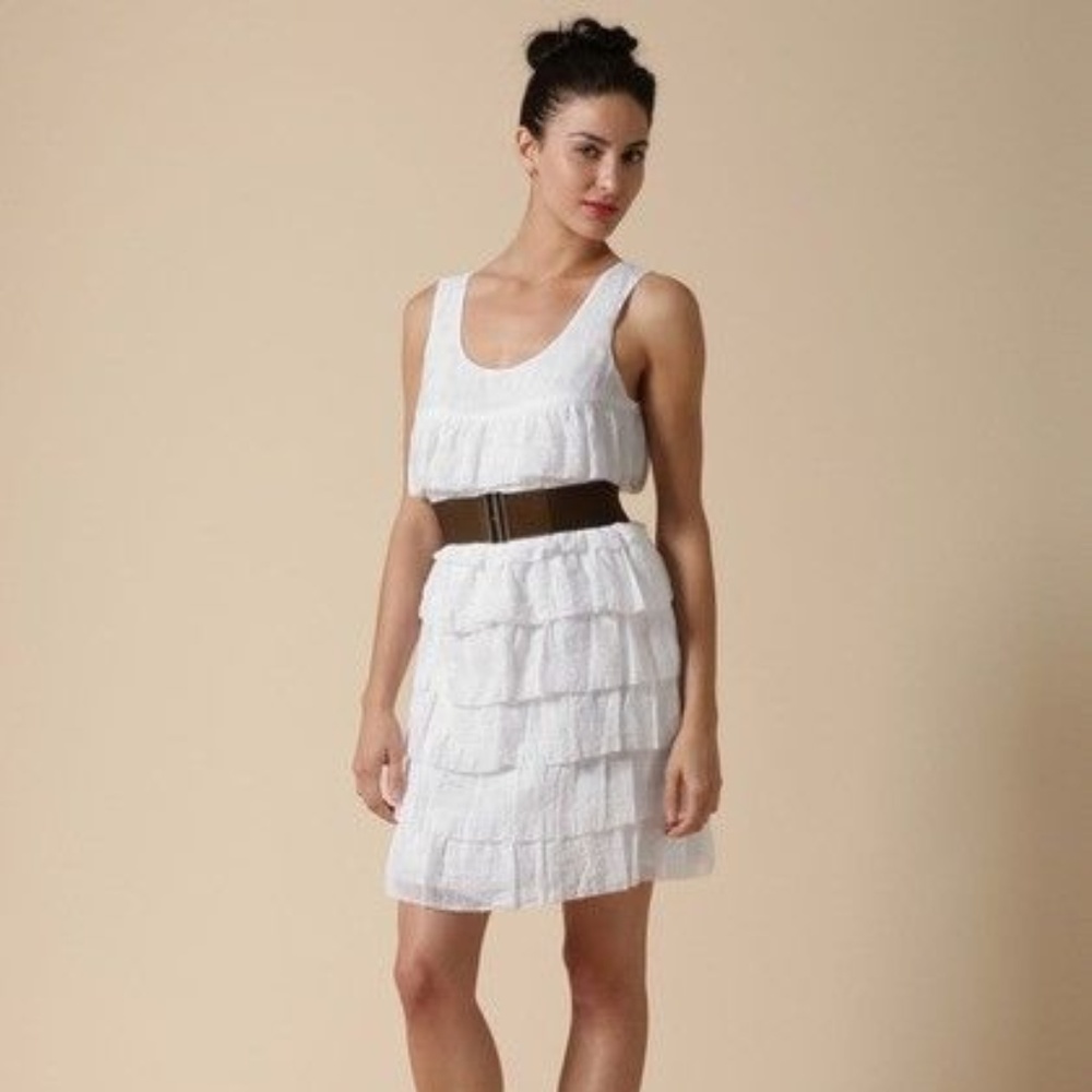 Ali Ro White Flutter Ruffle Dress